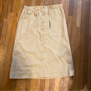 Vintage Chic Khaki Button-Front Midi Skirt